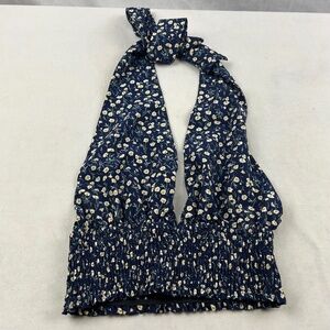 Romwe daisy floral backless halter top with tie neck